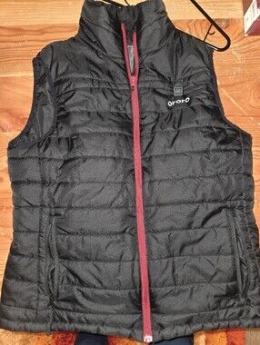 Ororo Heated Black Quilted Puffer Vest with Burgundy Zipper Ladies MED